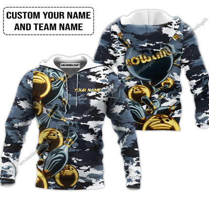 Bowling Custom Bowling Jersey - Custom Name Camo Navy Bowling Personalized Bowling Jersey
