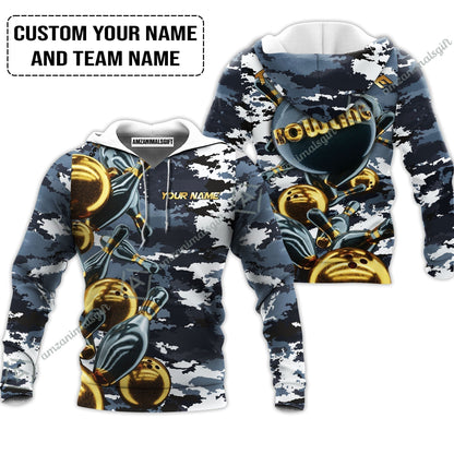 Bowling Custom Hawaiian Shirt - Custom Name Camo Navy Personalized Bowling Hawaiian Shirt