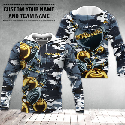 Bowling Custom Hoodie - Custom Name Camo Navy Bowling Personalized Hoodie