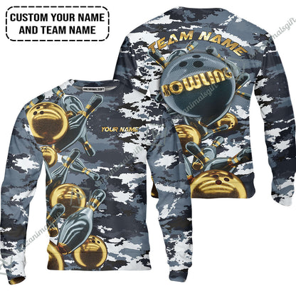 Bowling Custom Hawaiian Shirt - Custom Name Camo Navy Personalized Bowling Hawaiian Shirt