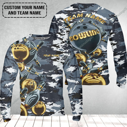 Bowling Custom Sweatshirt - Custom Name Camo Navy Bowling Personalized Sweatshirt