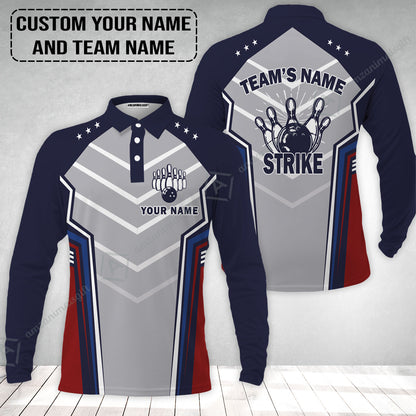 Bowling Custom Long Polo Shirt- Custom Name Strike Custom Bowling Shirt Personalized Long Polo Shirt