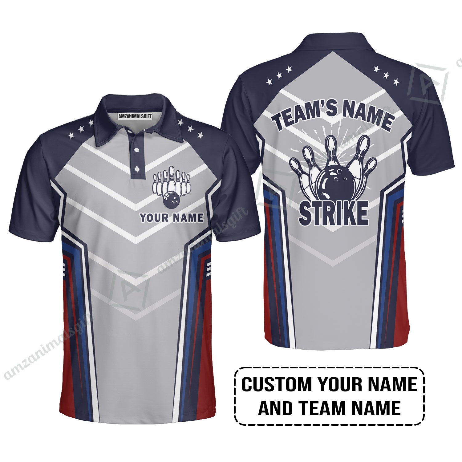 Bowling Custom Men Polo Shirt - Custom Name Strike Custom Bowling Shirt for Men Personalized Bowling Polo Shirt