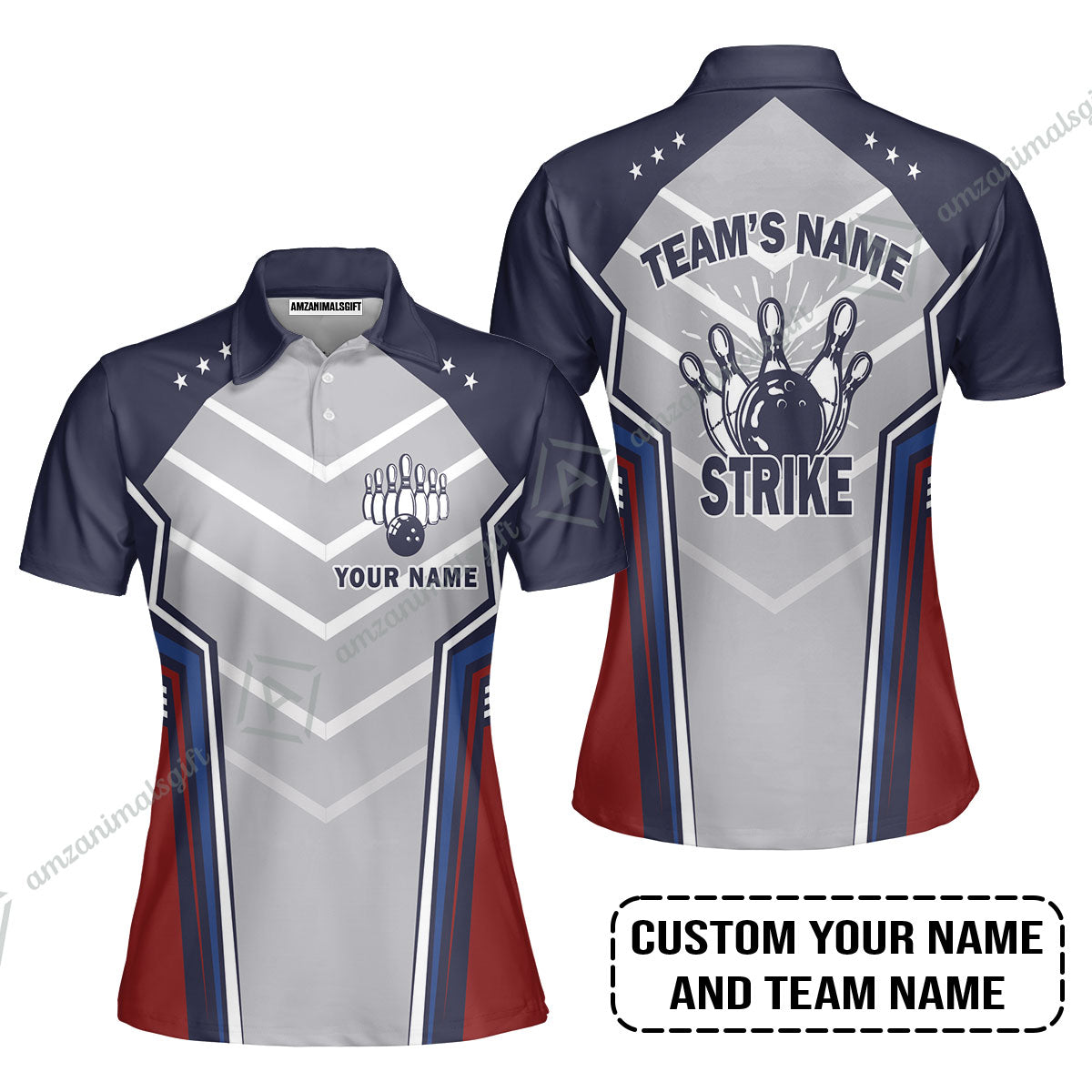 Bowling Custom Women Polo Shirt - Custom Name Strike Custom Bowling Shirt Personalized Bowling Women Polo Shirt