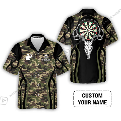 Customized Darts Team Button Up Shirt, Camo Skull Deer Dartboard Hawaiian Shirt With Name Team Name For Darts League