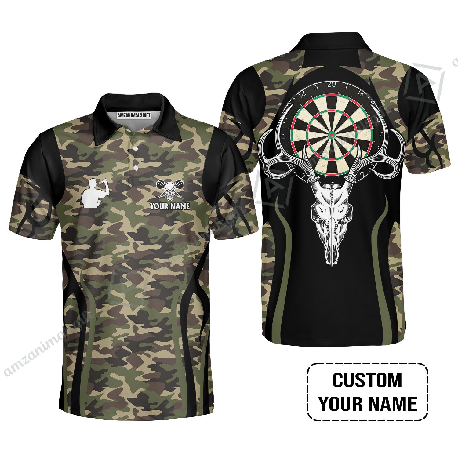 Customized Darts Polo Shirt, Bull Skull Custom Darts, Personalized Name Polo Shirt - Perfect Gift For Darts Lovers, Darts Players