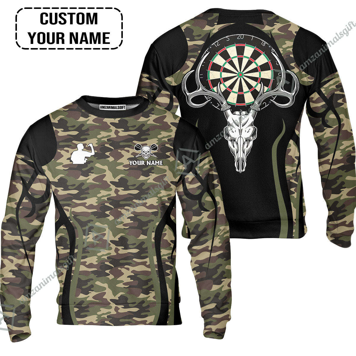 Customized Darts Sweatshirt, Bull Skull Custom Darts, Personalized Name Sweatshirt- Perfect Gift For Darts Lovers, Darts Players