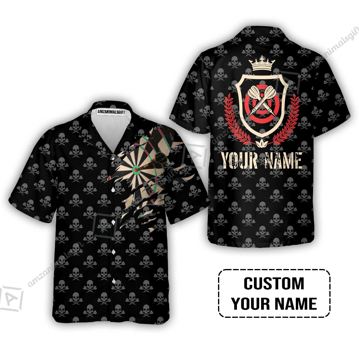 Customized Darts Hawaiian Shirt, Skull King Darts Personalized Name Hawaiian Shirt - Perfect Gift For Darts Lovers, Darts Players