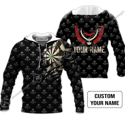 Customized Darts Zip Polo Shirt, Skull King Darts Personalized Name Zip Polo Shirt - Perfect Gift For Darts Lovers, Darts Players