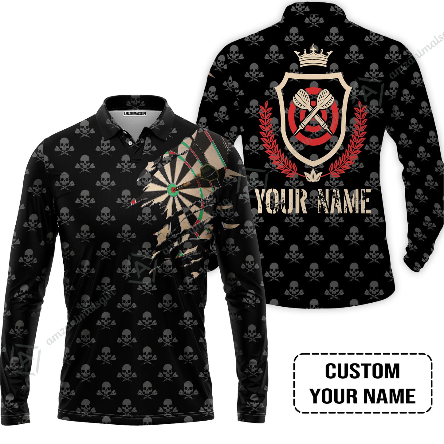 Customized Darts Men Polo Shirt, Skull King Darts Personalized Name Polo Shirt - Perfect Gift For Darts Lovers, Darts Players