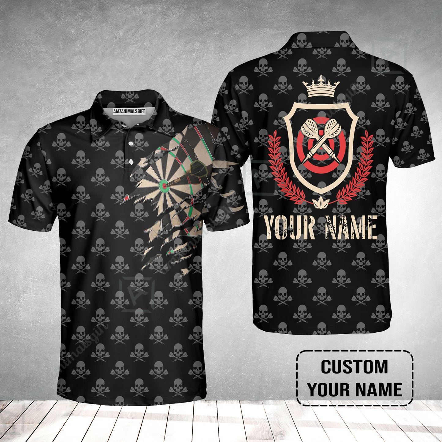 Customized Darts Men Polo Shirt, Skull King Darts Personalized Name Polo Shirt - Perfect Gift For Darts Lovers, Darts Players