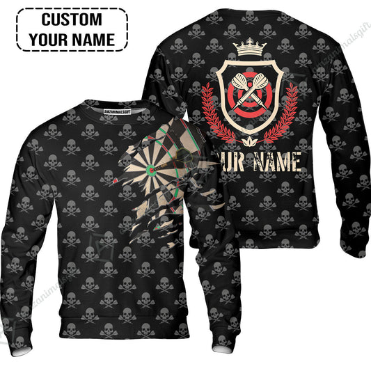 Customized Darts Sweatshirt, Skull King Darts Personalized Name Sweatshirt - Perfect Gift For Darts Lovers, Darts Players