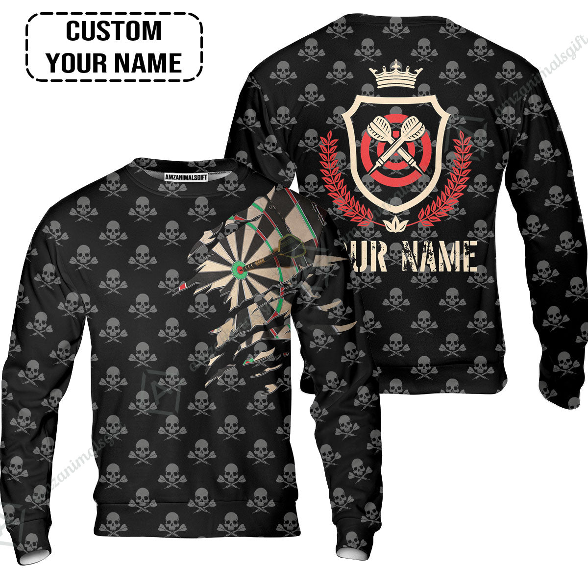 Customized Darts Long Sleeve Men Polo Shirt, Skull King Darts Personalized Name Polo Shirt - Perfect Gift For Darts Lovers, Darts Players