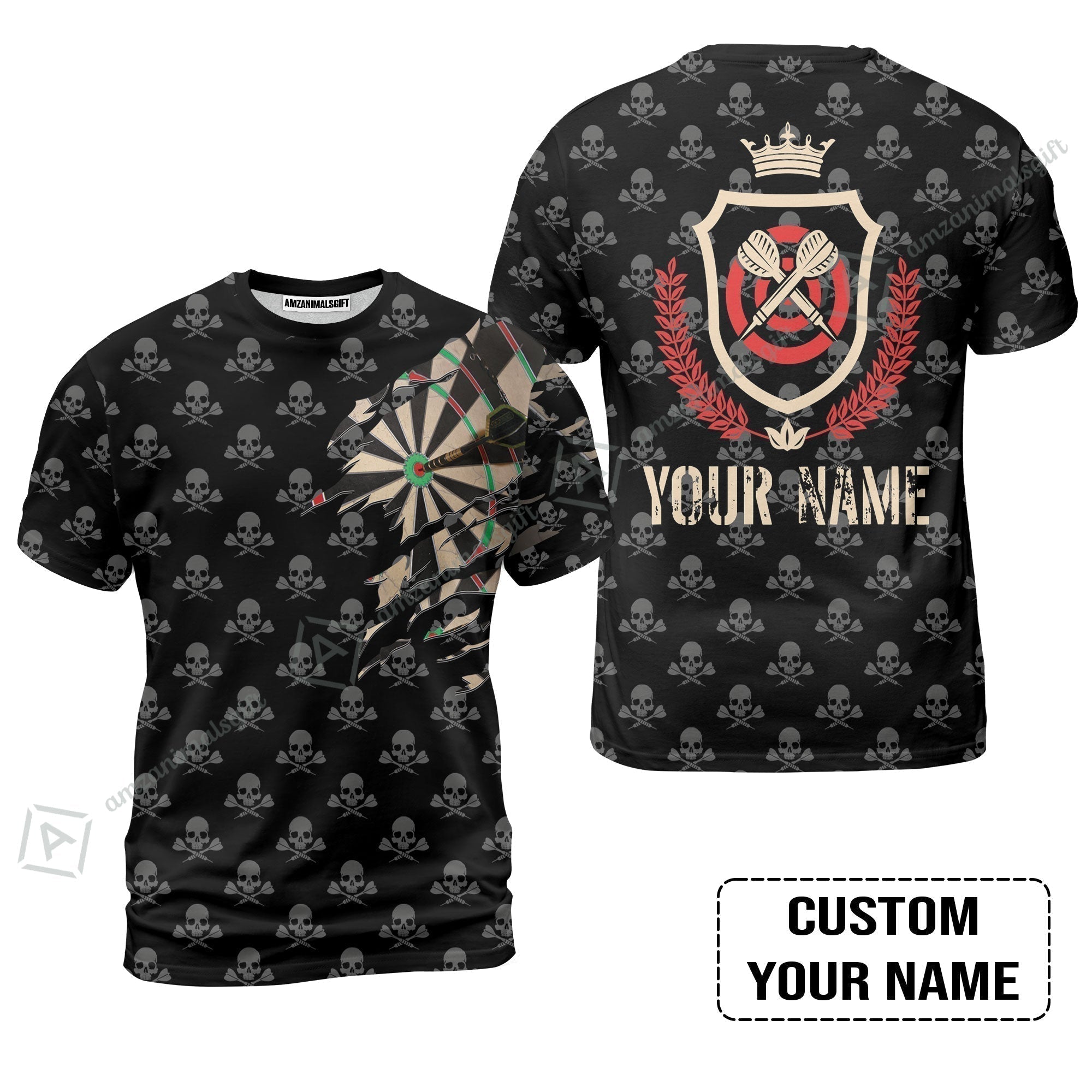 Customized Darts T-Shirt, Skull King Darts Personalized Name T-Shirt - Perfect Gift For Darts Lovers, Darts Players