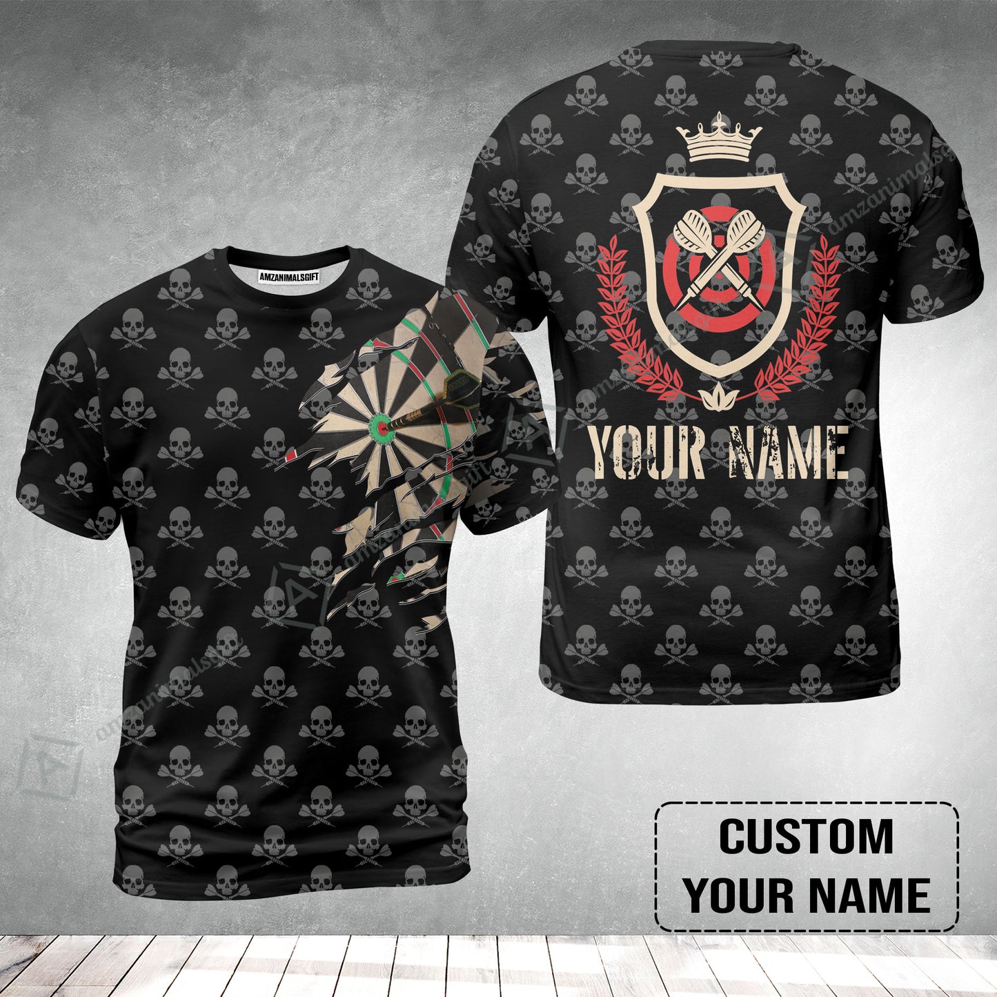 Customized Darts T-Shirt, Skull King Darts Personalized Name T-Shirt - Perfect Gift For Darts Lovers, Darts Players