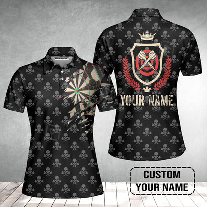 Customized Darts Women Polo Shirt, Skull King Darts Personalized Name Women Polo Shirt - Perfect Gift For Darts Lovers, Darts Players