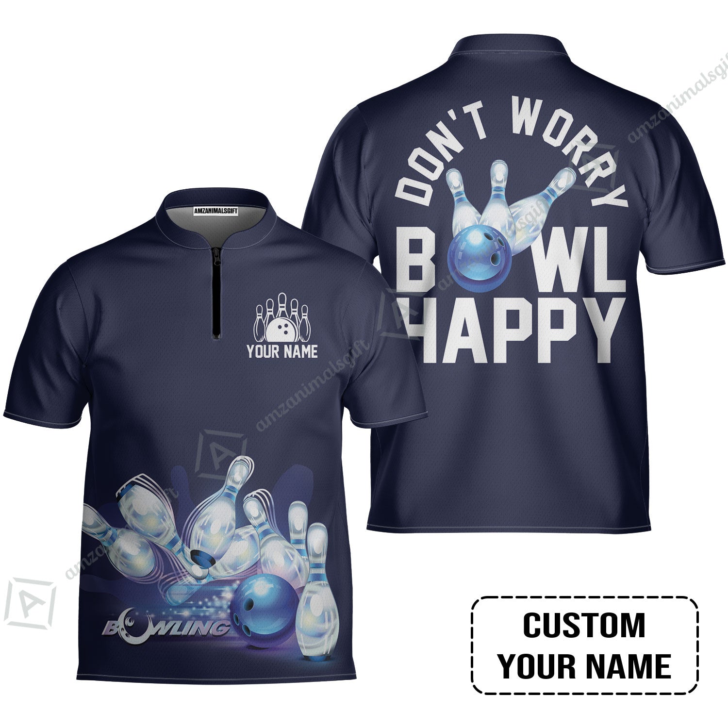 Bowling Jersey Custom Name - Don't Worry Bowl Happy Personalized Bowling Jersey - Gift For Friend, Family, Bowling Lovers