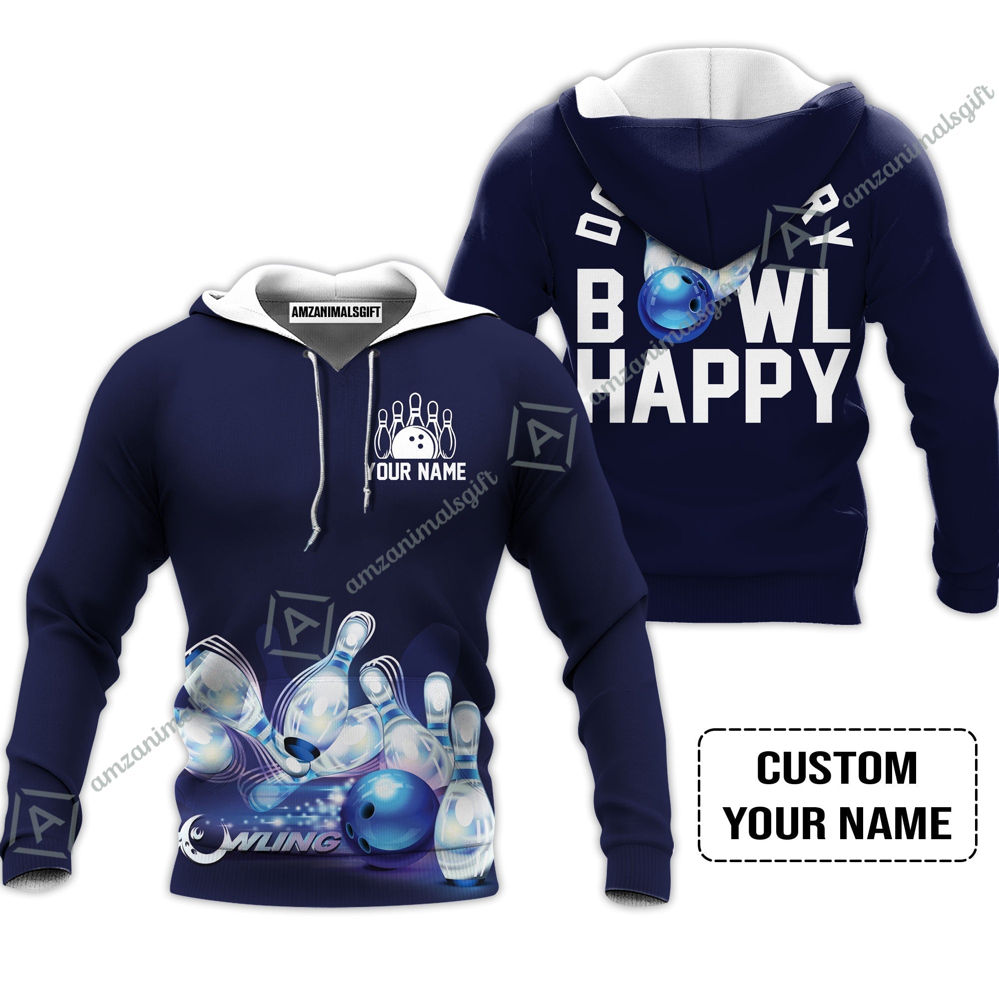 Bowling Hoodie Custom Name - Don't Worry Bowl Happy Personalized Hoodie - Gift For Friend, Family, Bowling Lovers