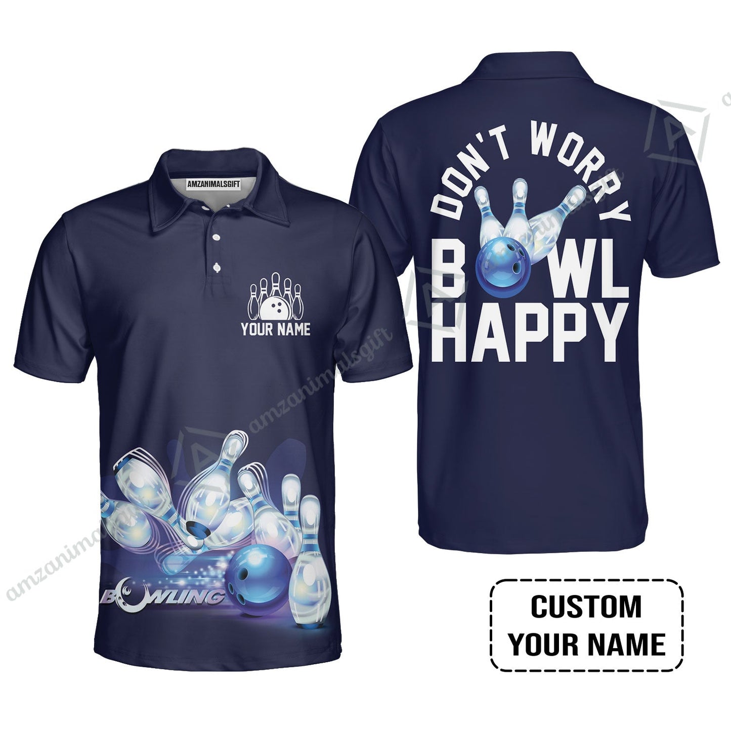 Bowling Custom Name Hawaiian Shirt - Don't Worry Bowl Happy Personalized Hawaiian Shirt - Gift For Friend, Family, Bowling Lovers