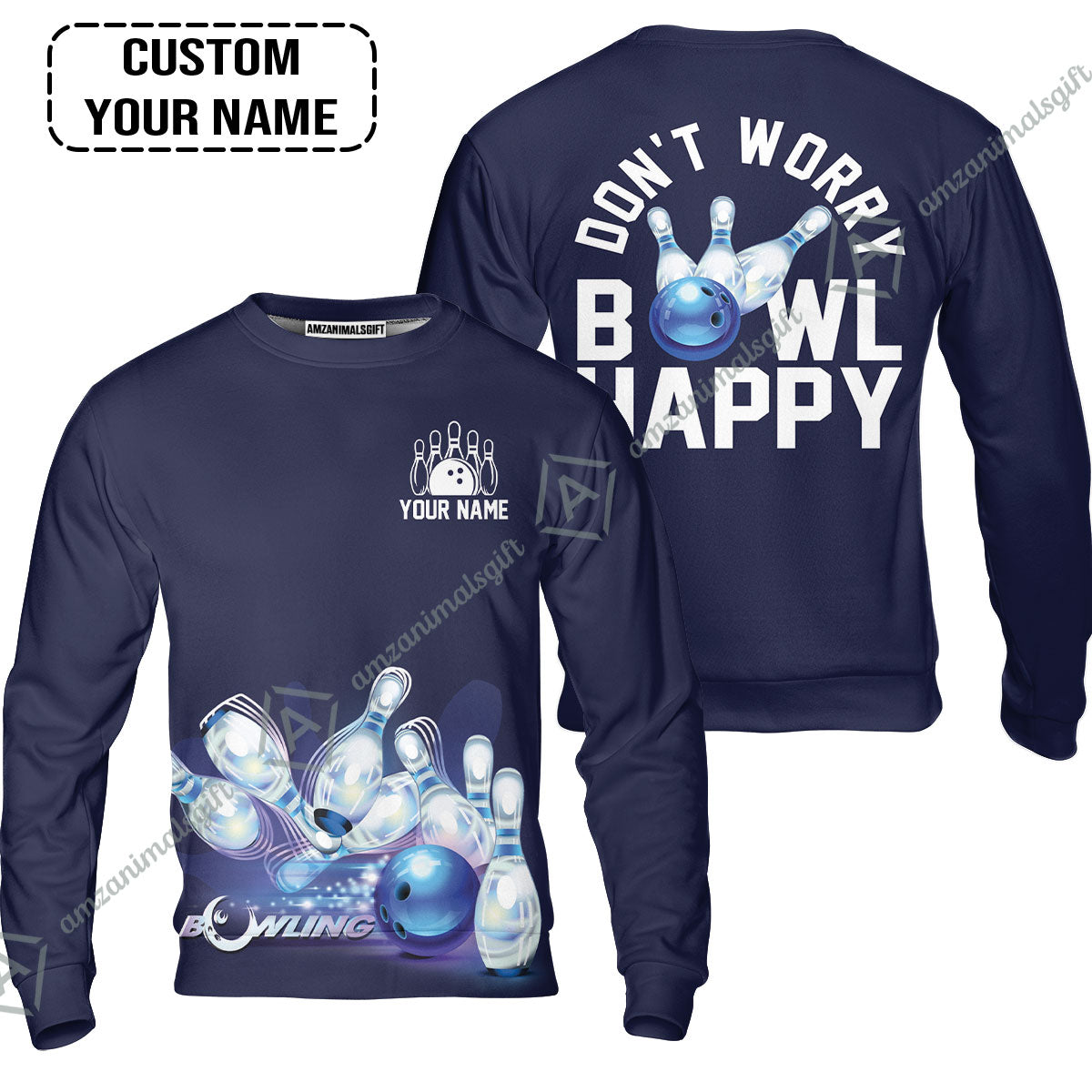 Bowling Custom Name Women Sleeveless Polo Shirt- Don't Worry Bowl Happy Personalized Women Sleeveless Polo Shirt - Gift For Friend, Family, Bowling Lovers