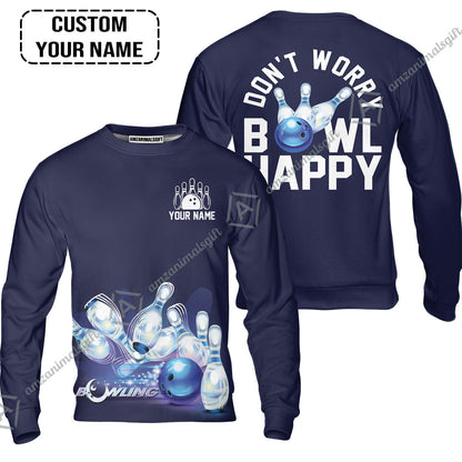 Bowling Custom Name Women Sleeveless Polo Shirt- Don't Worry Bowl Happy Personalized Women Sleeveless Polo Shirt - Gift For Friend, Family, Bowling Lovers