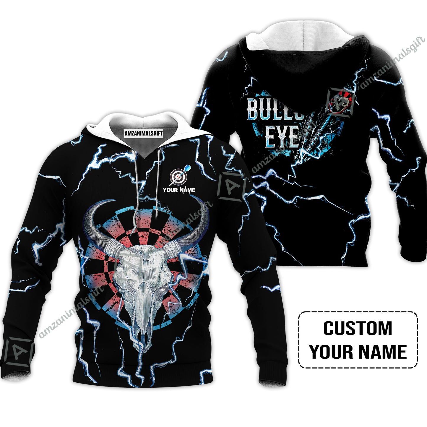 Customized Darts Men Polo Shirt, Darts Bullseye Thunder Skull, Personalized Name Polo Shirt- Perfect Gift For Darts Lovers, Darts Players