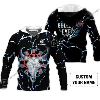 Customized Darts Long Sleeve Men Polo Shirt , Darts Bullseye Thunder Skull, Personalized Name Polo Shirt