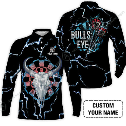 Customized Darts Men Polo Shirt, Darts Bullseye Thunder Skull, Personalized Name Polo Shirt- Perfect Gift For Darts Lovers, Darts Players