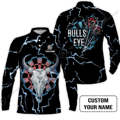 Customized Darts Women Polo Shirt, Darts Bullseye Thunder Skull, Personalized Name Women Polo Shirt