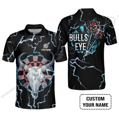 Customized Darts Men Polo Shirt, Darts Bullseye Thunder Skull, Personalized Name Polo Shirt- Perfect Gift For Darts Lovers, Darts Players