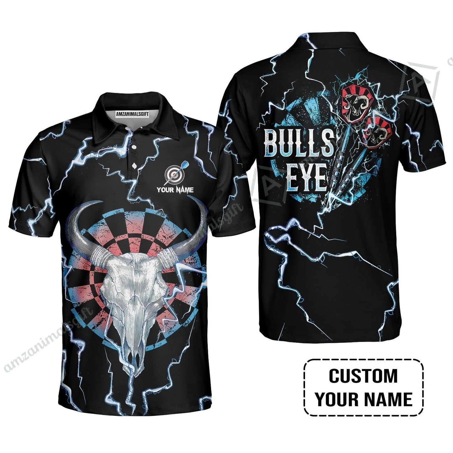 Customized Darts Women Polo Shirt, Darts Bullseye Thunder Skull, Personalized Name Women Polo Shirt