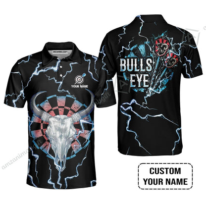 Customized Darts Women Polo Shirt, Darts Bullseye Thunder Skull, Personalized Name Women Polo Shirt
