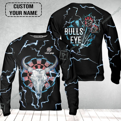 Customized Darts Sweatshirt, Darts Bullseye Thunder Skull, Personalized Name Sweatshirt