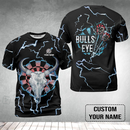 Customized Darts T-Shirt, Darts Bullseye Thunder Skull, Personalized Name T-Shirt