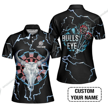 Customized Darts Men Polo Shirt, Darts Bullseye Thunder Skull, Personalized Name Polo Shirt- Perfect Gift For Darts Lovers, Darts Players