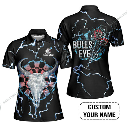 Customized Darts T-Shirt, Darts Bullseye Thunder Skull, Personalized Name T-Shirt