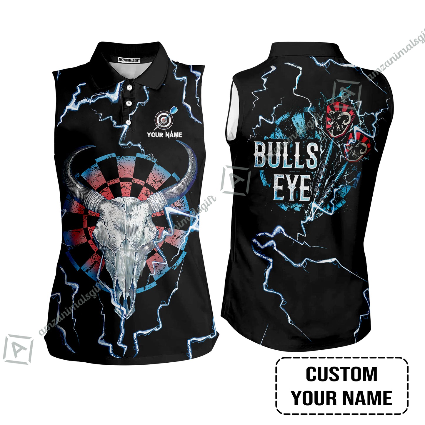 Customized Darts Men Polo Shirt, Darts Bullseye Thunder Skull, Personalized Name Polo Shirt- Perfect Gift For Darts Lovers, Darts Players
