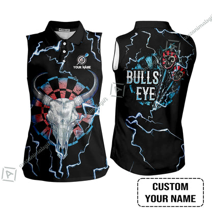 Customized Darts Men Polo Shirt, Darts Bullseye Thunder Skull, Personalized Name Polo Shirt- Perfect Gift For Darts Lovers, Darts Players