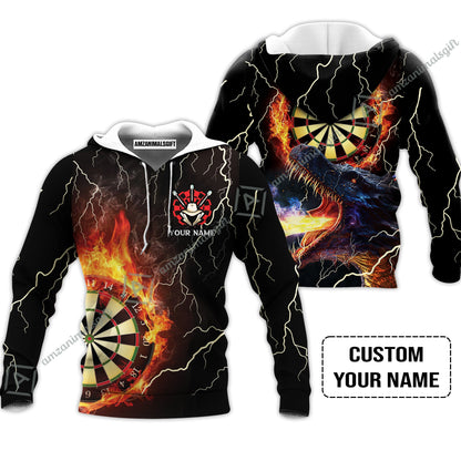 Customized Darts Long Sleeve Men Polo Shirt, Flame Dartboard, Personalized Name Dragon And Darts Polo Shirt - Perfect Gift For Darts Lovers