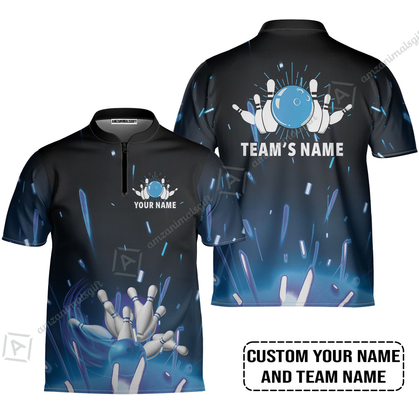 Bowling Men Polo Shirt Custom Name - Blue Bowling Personalized Bowling Polo Shirt - Gift For Friend, Family, Bowling Lovers