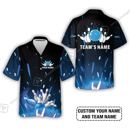 Bowling Custom Name T-Shirt - Blue Bowling Personalized T-Shirt - Gift For Friend, Family, Bowling Lovers