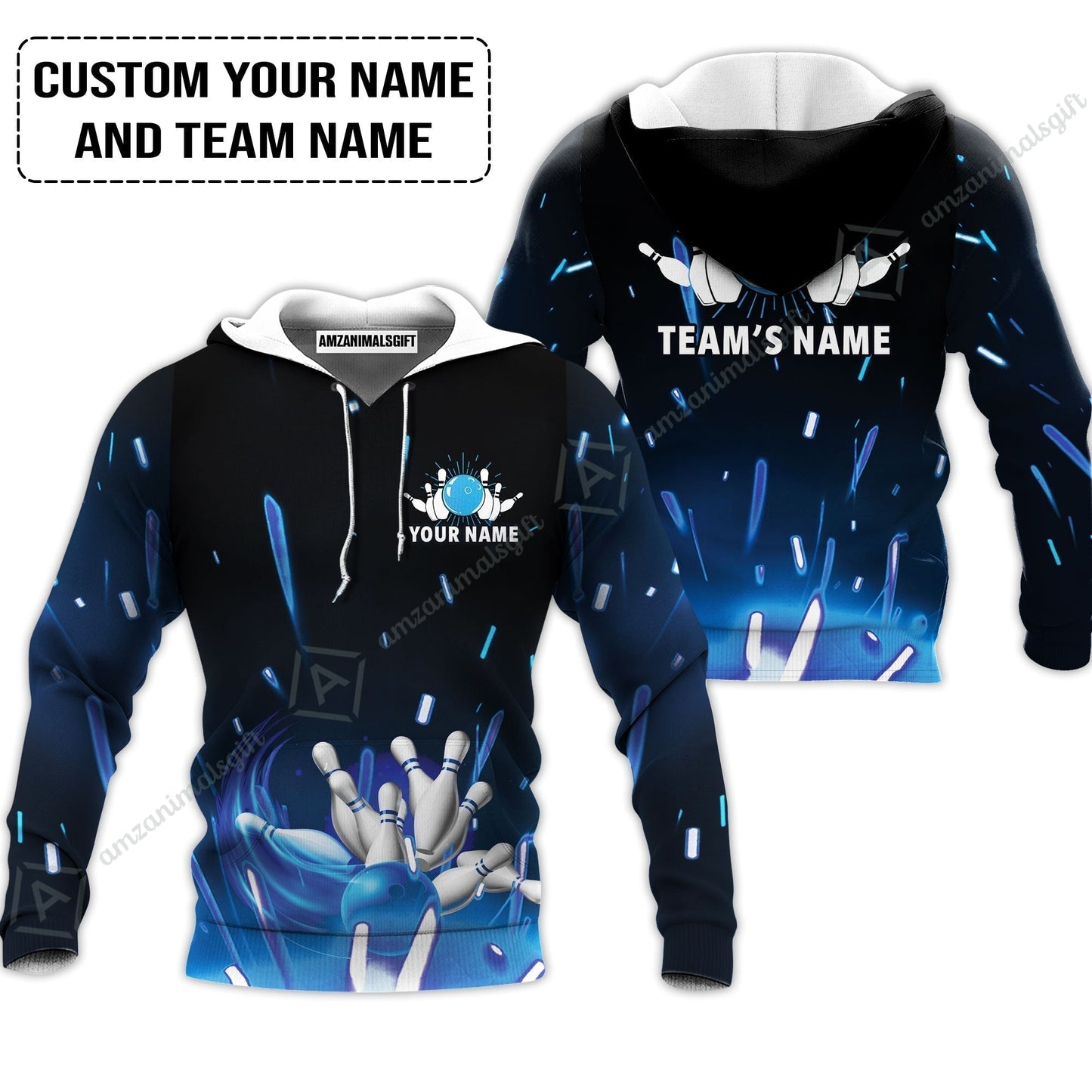 Bowling Custom Name Hawaiian Shirt - Blue Bowling Personalized Hawaiian Shirt - Gift For Friend, Family, Bowling Lovers