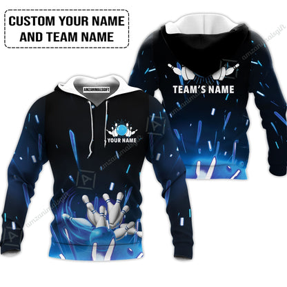 Bowling Custom Name Hawaiian Shirt - Blue Bowling Personalized Hawaiian Shirt - Gift For Friend, Family, Bowling Lovers