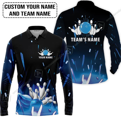 Bowling Custom Name T-Shirt - Blue Bowling Personalized T-Shirt - Gift For Friend, Family, Bowling Lovers