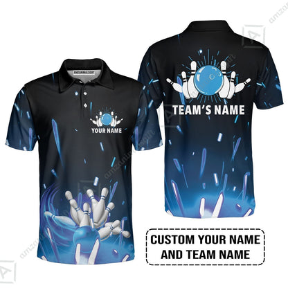 Bowling Custom Name Hawaiian Shirt - Blue Bowling Personalized Hawaiian Shirt - Gift For Friend, Family, Bowling Lovers