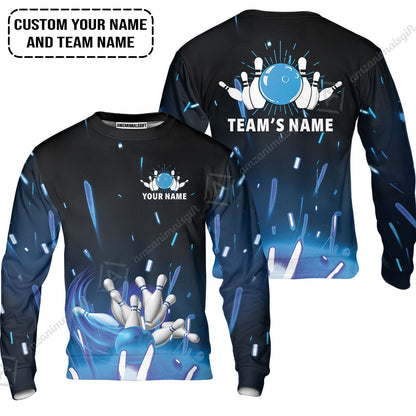 Bowling Custom Name Hawaiian Shirt - Blue Bowling Personalized Hawaiian Shirt - Gift For Friend, Family, Bowling Lovers