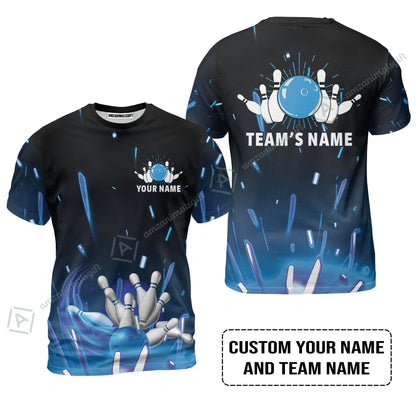 Bowling Custom Name T-Shirt - Blue Bowling Personalized T-Shirt - Gift For Friend, Family, Bowling Lovers