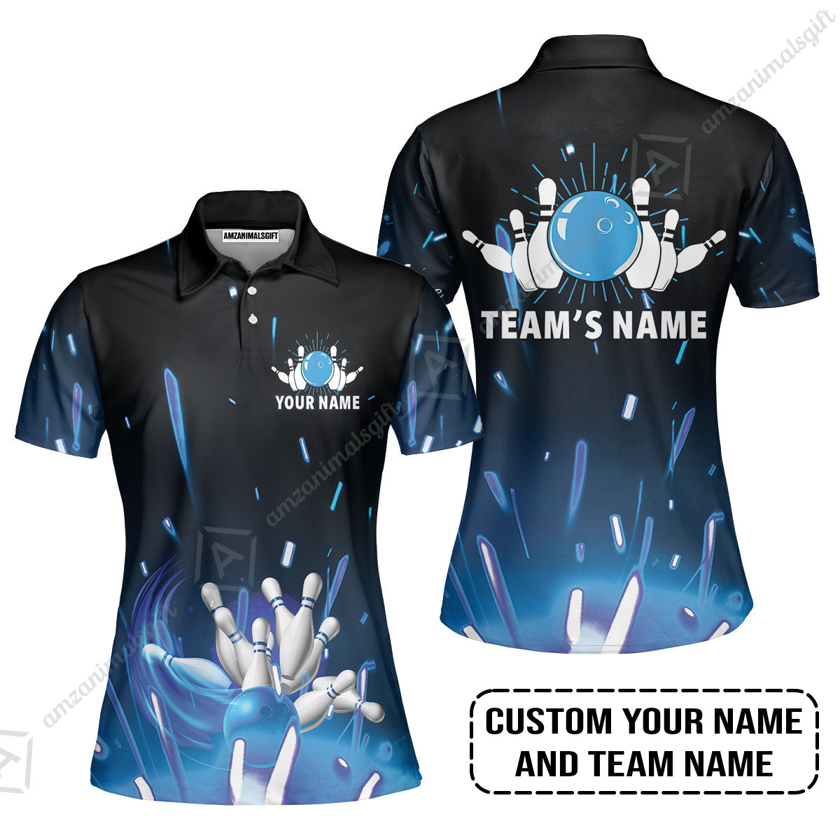 Bowling Custom Name T-Shirt - Blue Bowling Personalized T-Shirt - Gift For Friend, Family, Bowling Lovers