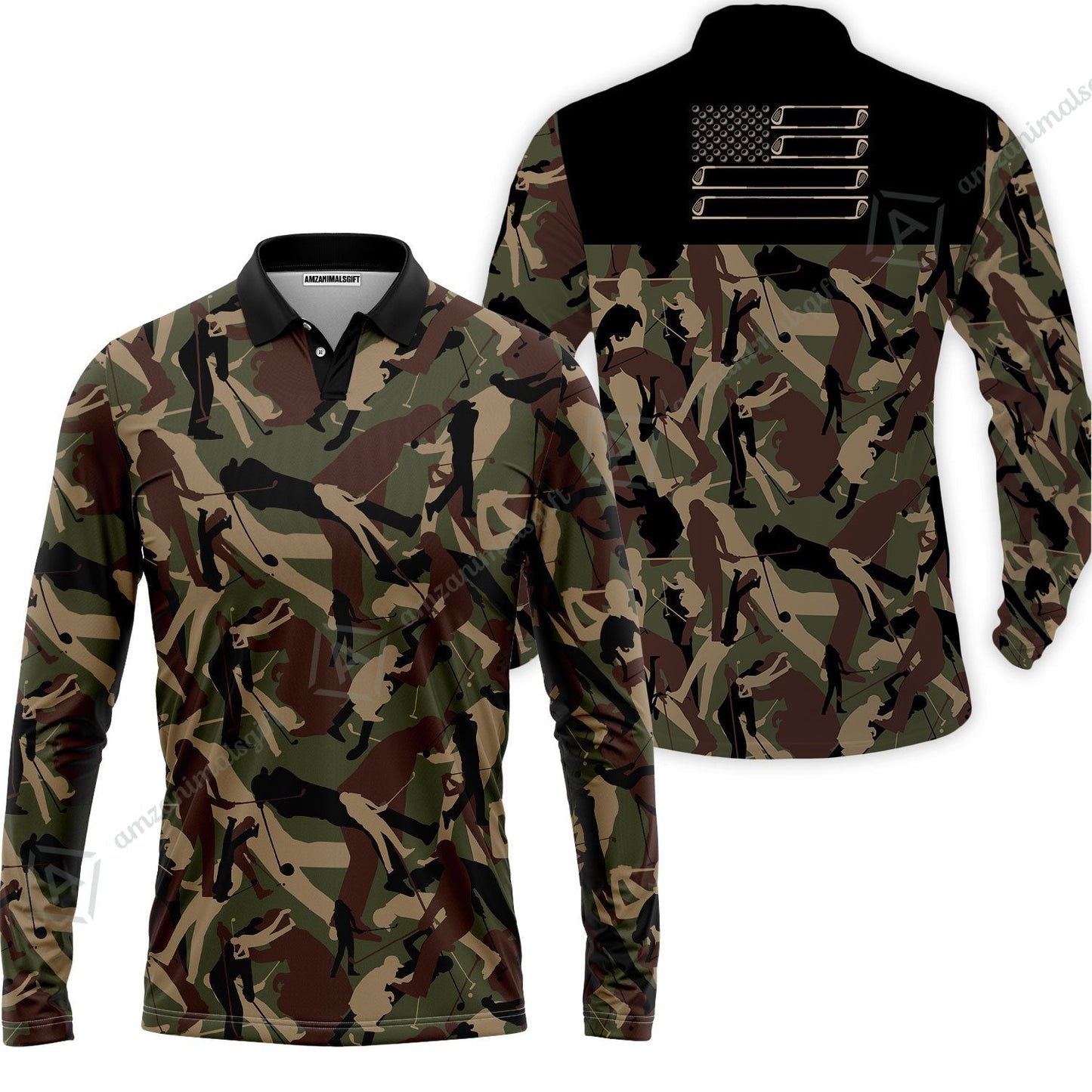Golf T-Shirt - Golf Camouflage Pattern Golf T-Shirt, Military Golfing T-Shirt, Camo Golf Shirt