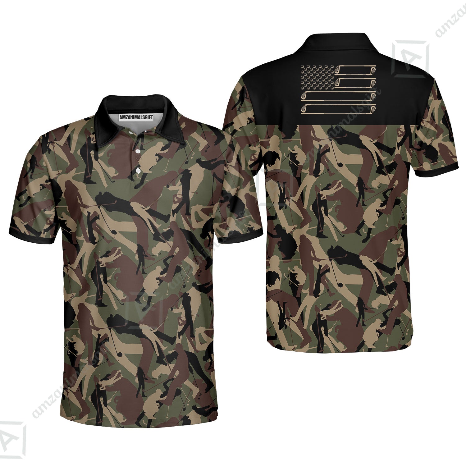 Men Golf Polo Shirt - Golf Camouflage Pattern Golf Polo Shirt, Military Golfing Polo Shirt, Camo Golf Shirt
